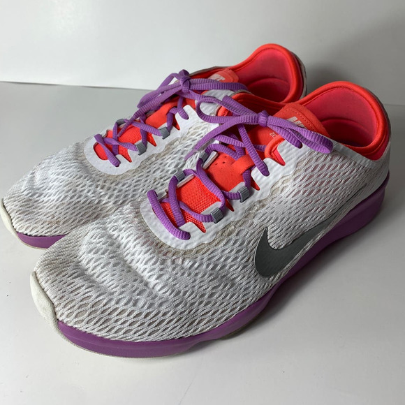 Nike Training Zoom Fit Sneakers Shoes Size 11 Womens White Purple Orange - Picture 4 of 11